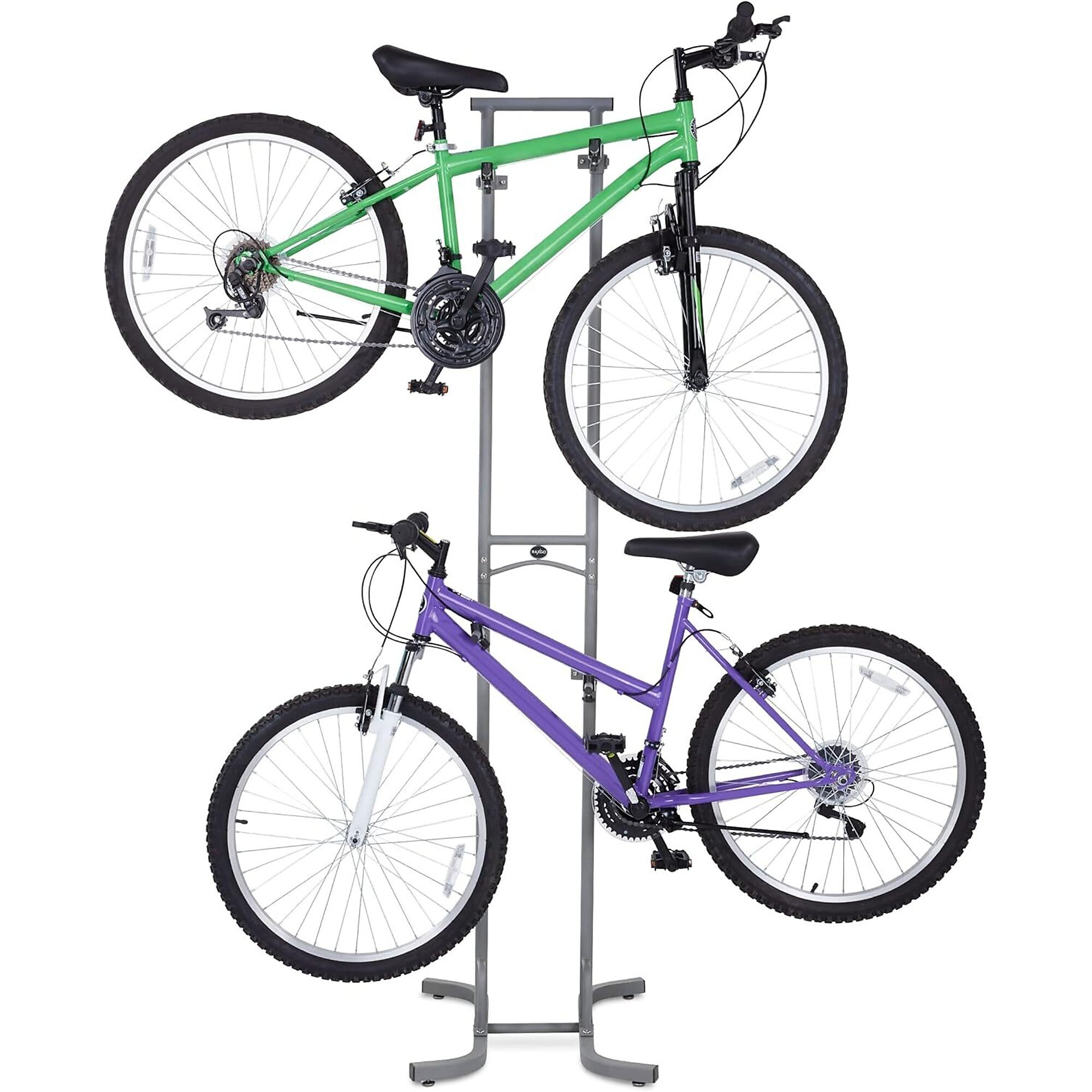 RaxGo, Freestanding 2-Bike Storage Rack with Hooks, Bike Capacity 2 Load Capacity 40 lb, Model# RGFSBRK2